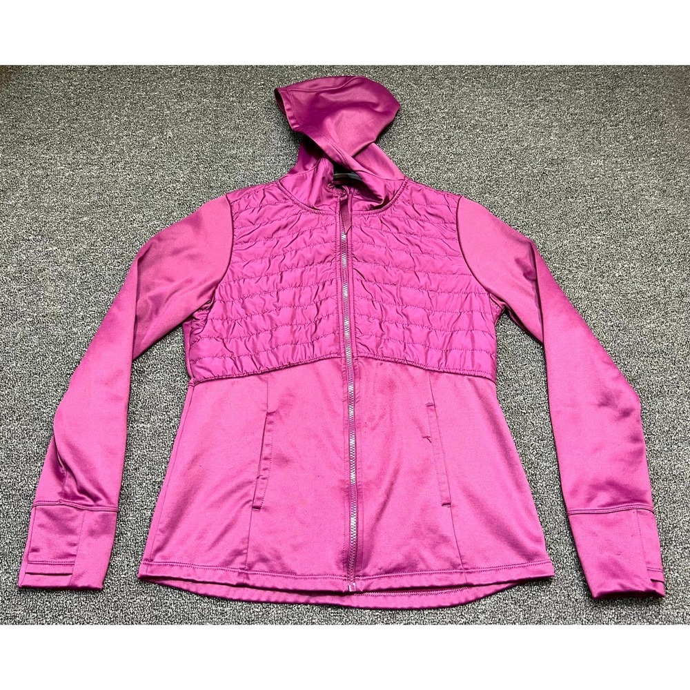 Avia Jacket Womens M (8-10) Pink Stretch Fleece Lined Quilted Hooded Full Zip